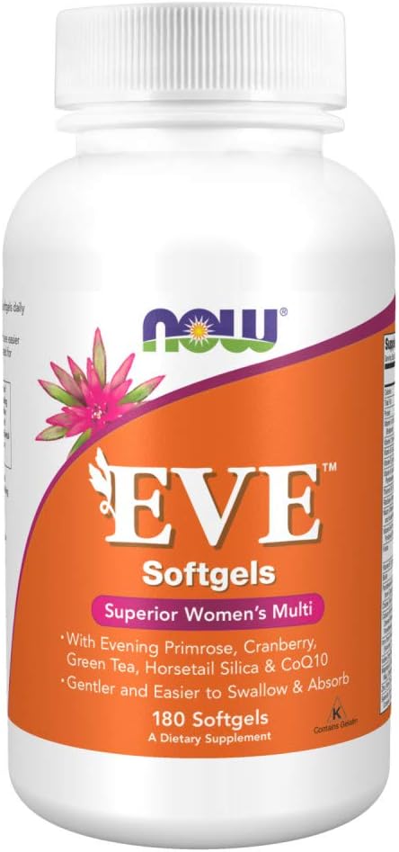 NOW Supplements, Eve™ Women's Multivitamin with Evening Primrose, Cranberry, Green Tea, Horsetail Silica & CoQ10, 180 Softgels