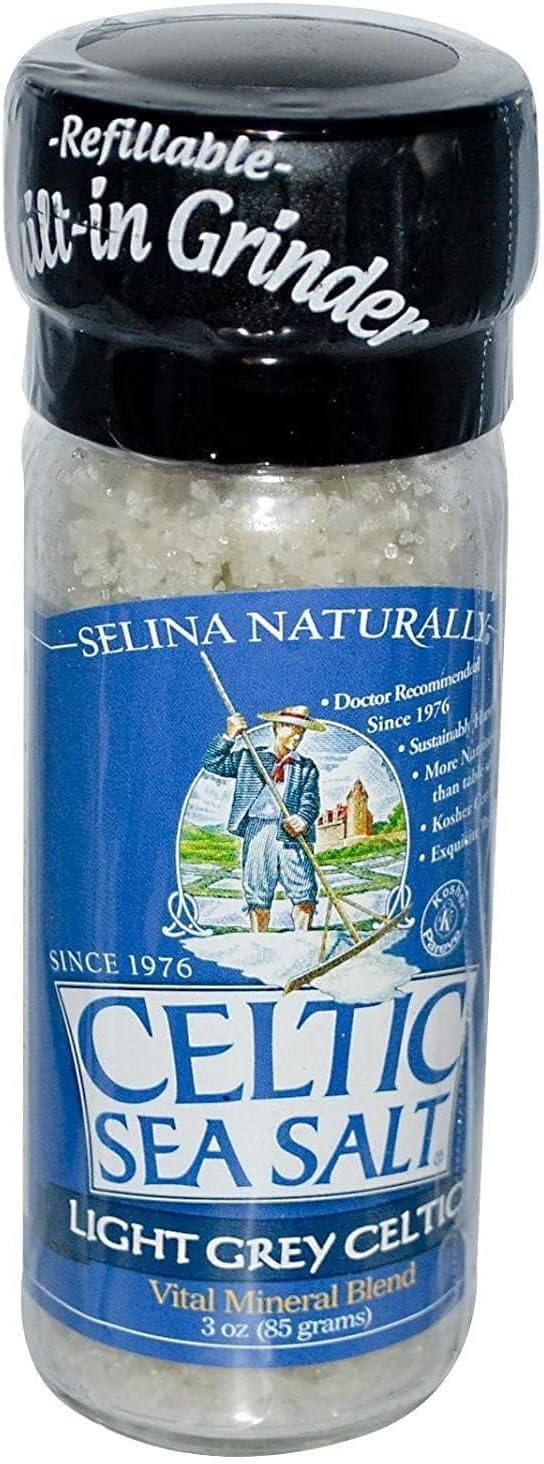 Selina Naturally Celtic Sea Salt Light Grey Course with Built in Grinder - 3 oz