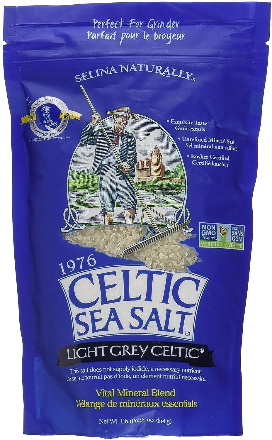 Light Grey Celtic Sea Salt 1 Pound Resealable Bag – Additive-Free, Del