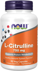 NOW Supplements, L-Citrulline 750 mg, Supports Protein Metabolism*, Amino Acid, 90 Veg Capsules