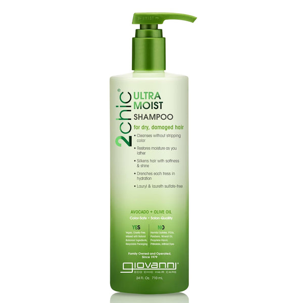 GIOVANNI 2chic Ultra-Moist Shampoo - Avocado & Olive Oil, Creamy Hydration Formula, Enriched with Aloe Vera, Shea Butter, Botanical Extracts, No Parabens, Color Safe - 24 oz