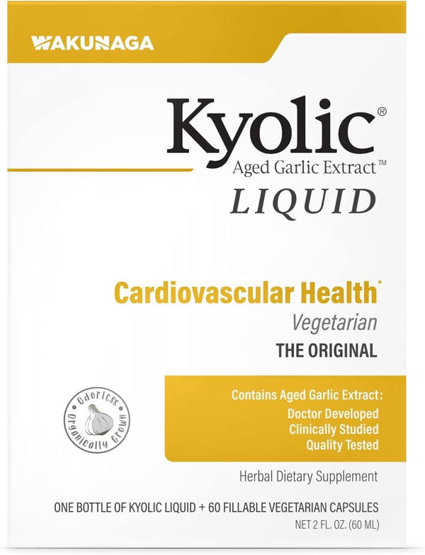 Kyolic Aged Garlic Extract Liquid Vegetarian Cardiovascular, 2 Ounce Bottle Plus 60 Refillable Capsules (Packaging May Vary)