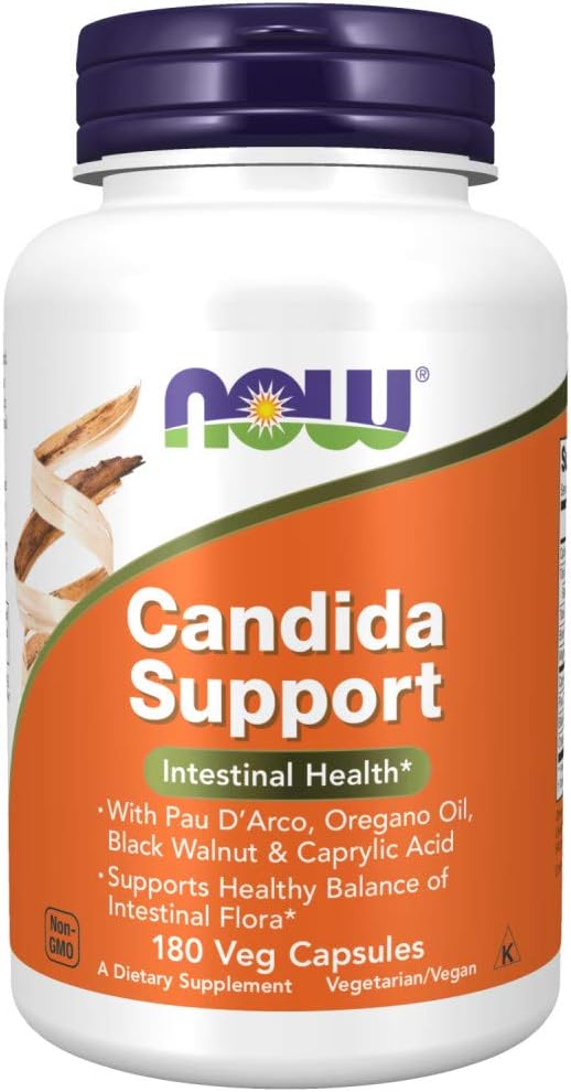 NOW Supplements, Candida Support with Pau D'Arco, Oregano Oil, Black Walnut & Caprylic Acid, 180 Veg Capsules