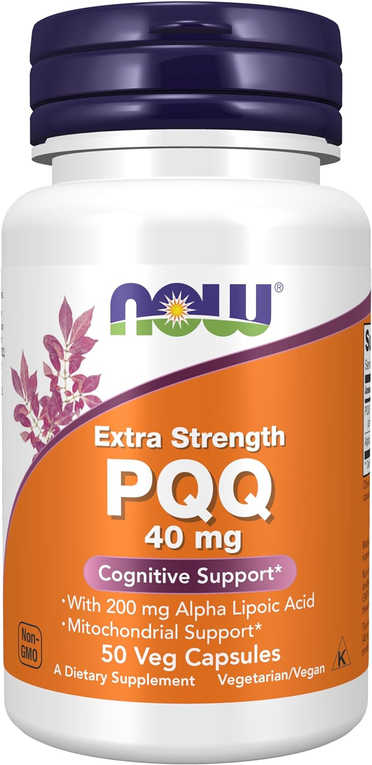 NOW Supplements, PQQ 40 mg with 200 mg Alpha Lipoic Acid, Extra Strength, 50 Veg Capsules