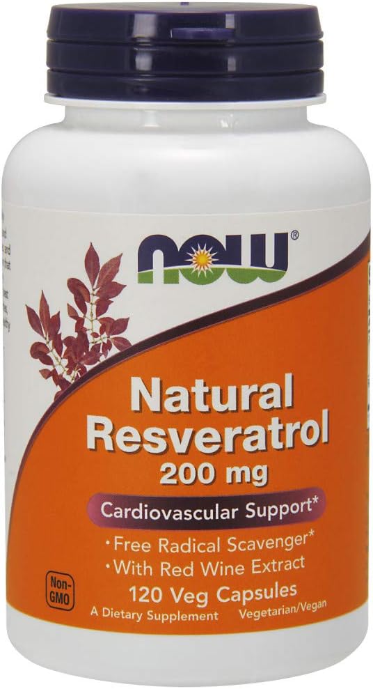 NOW Supplements, Natural Resveratrol 200 mg with Red Wine Extract, 120 Veg Capsules