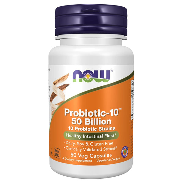 NOW Supplements, Probiotic-10™, 50 Billion, with 10 Probiotic Strains, Strain Verified, 50 Veg Capsules