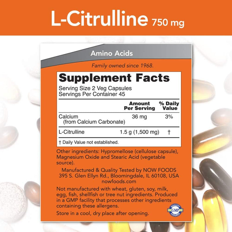 NOW Supplements, L-Citrulline 750 mg, Supports Protein Metabolism*, Amino Acid, 90 Veg Capsules