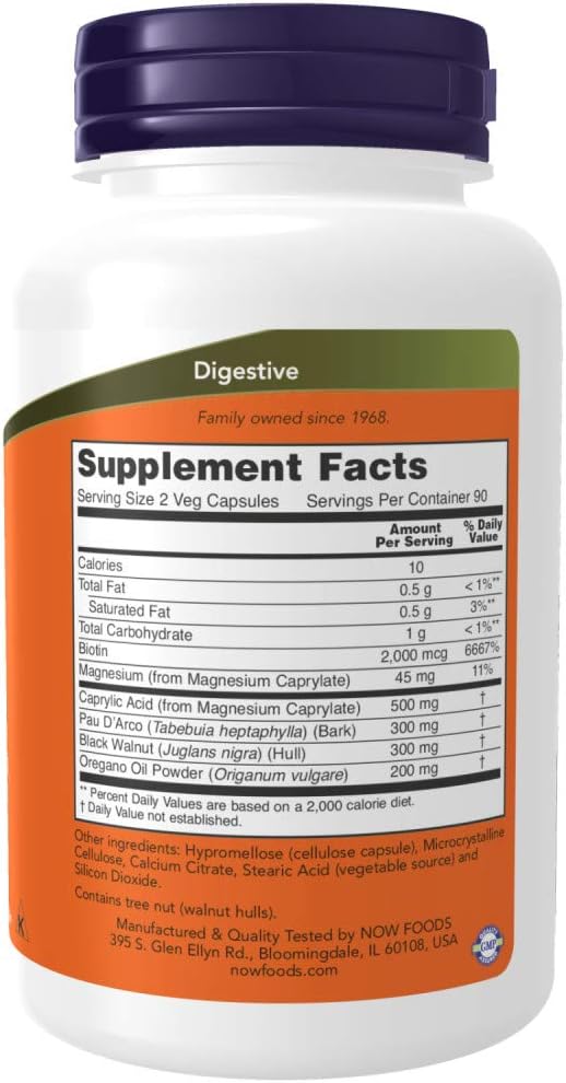 NOW Supplements, Candida Support with Pau D'Arco, Oregano Oil, Black Walnut & Caprylic Acid, 180 Veg Capsules