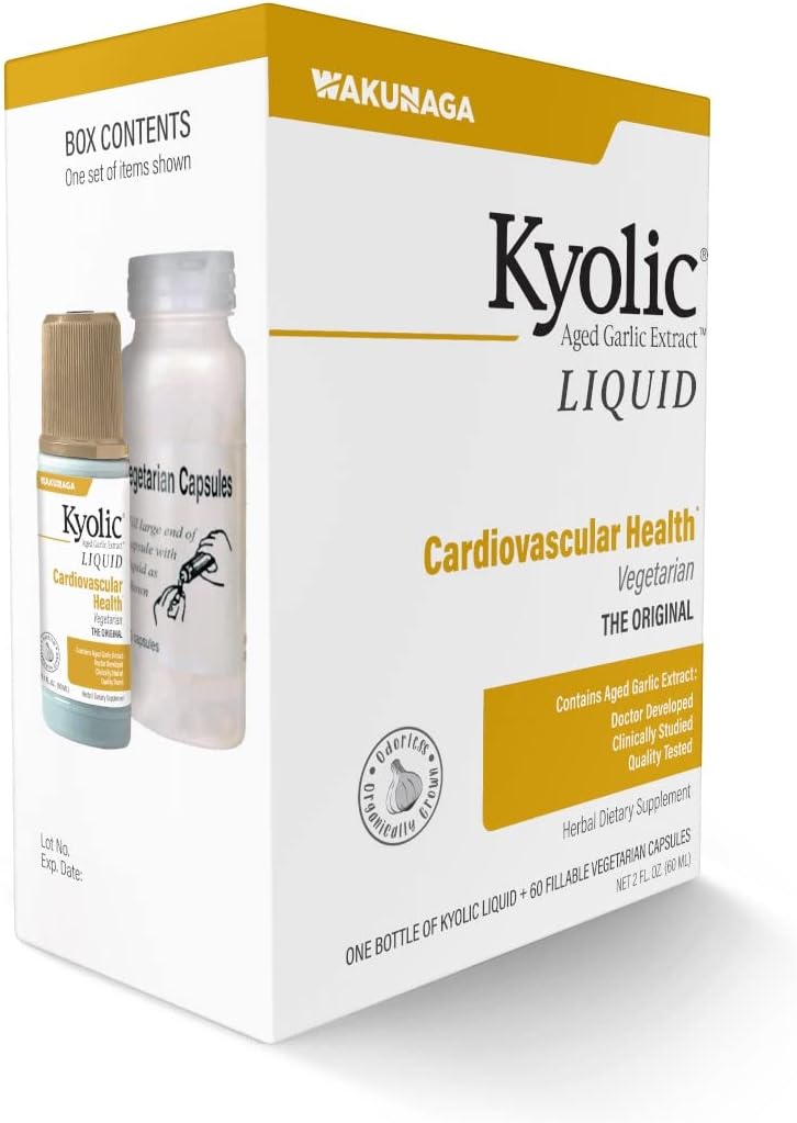 Kyolic Aged Garlic Extract Liquid Vegetarian Cardiovascular, 2 Ounce Bottle Plus 60 Refillable Capsules (Packaging May Vary)