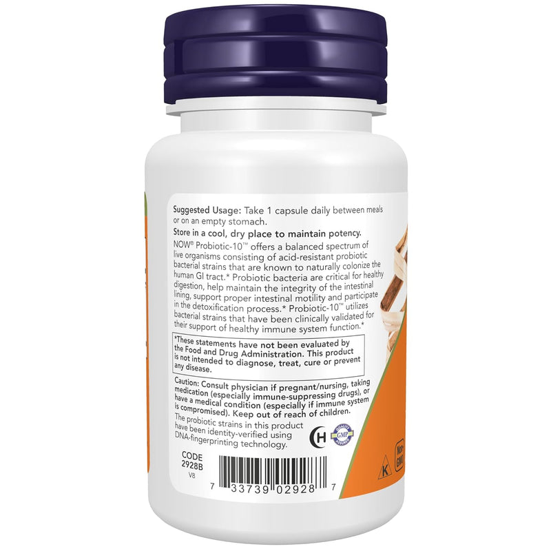 NOW Supplements, Probiotic-10™, 50 Billion, with 10 Probiotic Strains, Strain Verified, 50 Veg Capsules