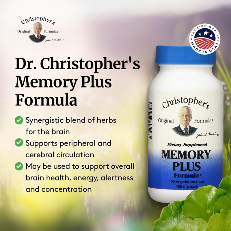 Dr. Christopher's Memory Plus Herbal Blend - Brain Supplements for Memory and Focus - Memory Supplement for Brain - Supports Cognitive Function, Energy, Alertness, and Concentration