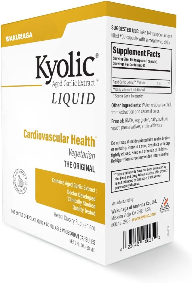 Kyolic Aged Garlic Extract Liquid Vegetarian Cardiovascular, 2 Ounce Bottle Plus 60 Refillable Capsules (Packaging May Vary)