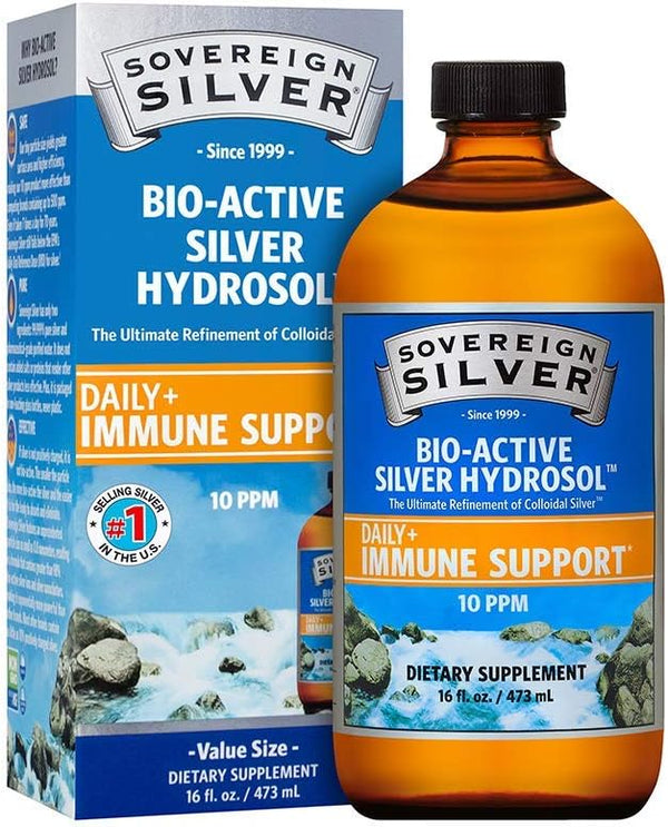 Sovereign Silver Bio-Active Silver Hydrosol for Immune Support - Colloidal Silver Liquid -10 ppm, 16oz (473mL) - Value Size