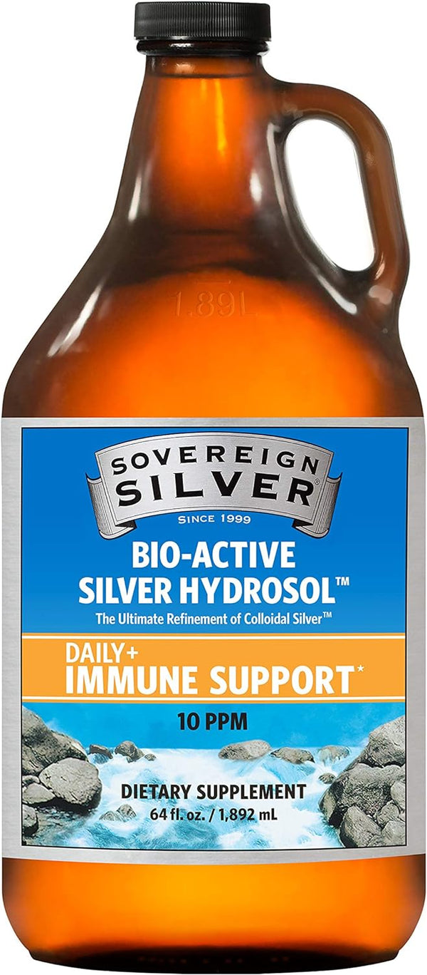 Sovereign Silver Bio-Active Silver Hydrosol for Immune Support - Colloidal Silver Liquid - 10 ppm, 64oz (1,892mL)