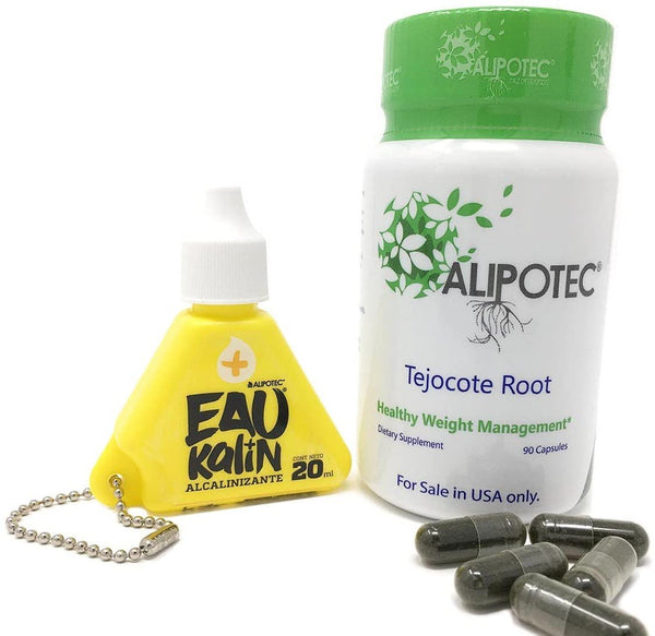 Alipotec Capsules Tejocote Root Supplement Capsulas Alipotec Raiz de Tejocote 90 Day Supply and Eau Kalin Alkaline Water - 2 Product Pack