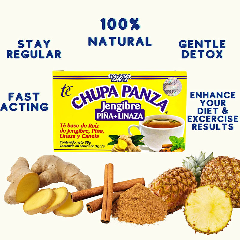 Tea CHUPA Panza, Tea Based ONGINGER Root, PINNEAPPLE, Flaxseed & Cinnamon (30 Tea Bags